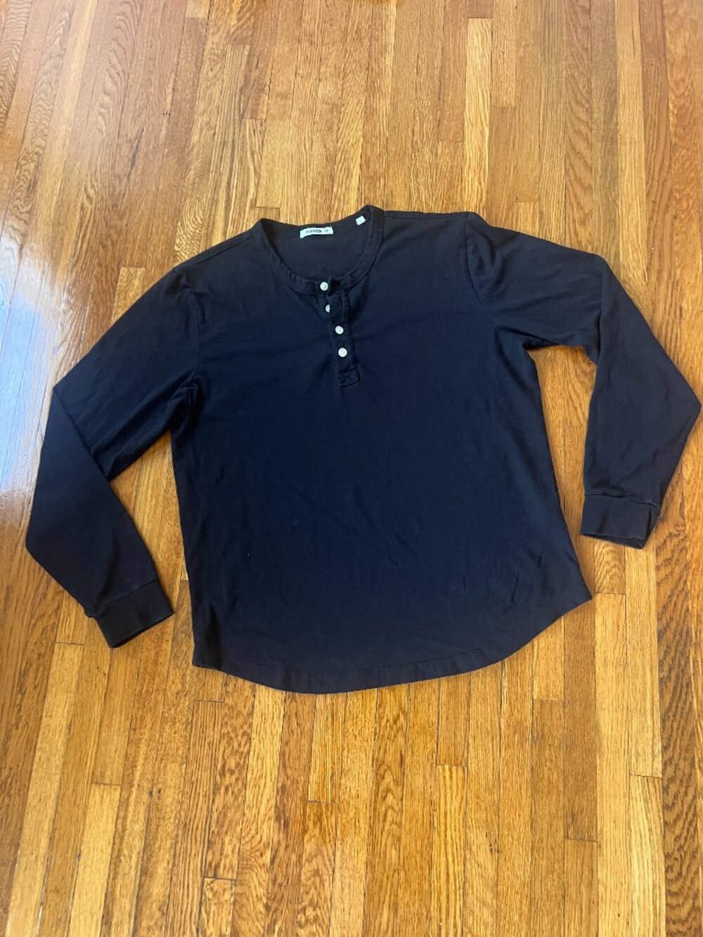 Buck Mason Black Curved Hem Henley Long-Sleeve Shirt - Men's Medium